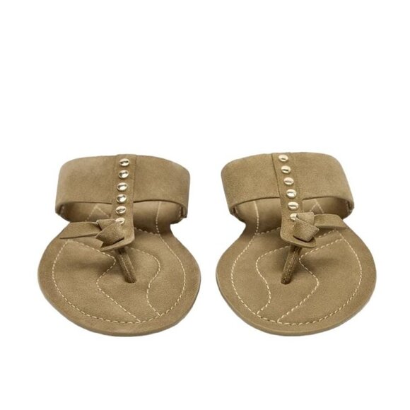 ZARA FLAT SPLIT SUEDE SLIDER SANDALS WITH STUDS Beige SIZE 10 | 1631/110/102 - Picture 3 of 9